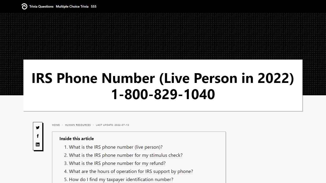 IRS Phone Number (Live Person in 2022) 1-800-829-1040